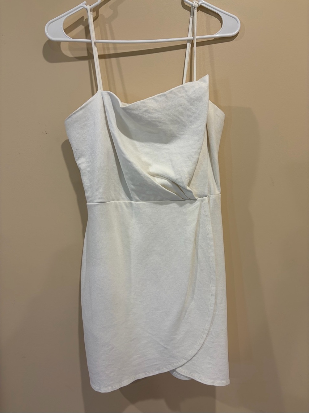Lulu's White Draped Spaghetti-Strap Mini Dress, Women’s Large